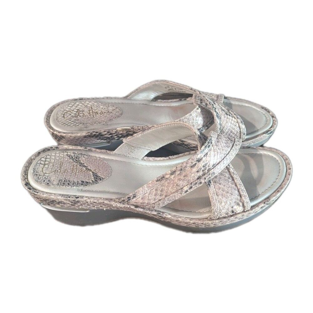 Cole Haan Snake Skin Leather Cross Strap Wedge Heel Open‎ Toe Sandals Size 9.5B